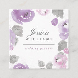 Lilac Watercolor Rosas Floral Tarjeta de visita Fl