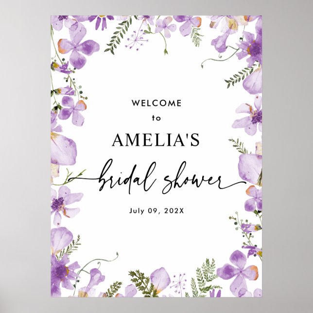 Lilac Wildflowers Ducha de novia Posters de bienve (Frente)