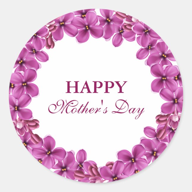 Lilac Wreath Feliz Día de la Madre Pegatinas (Anverso)