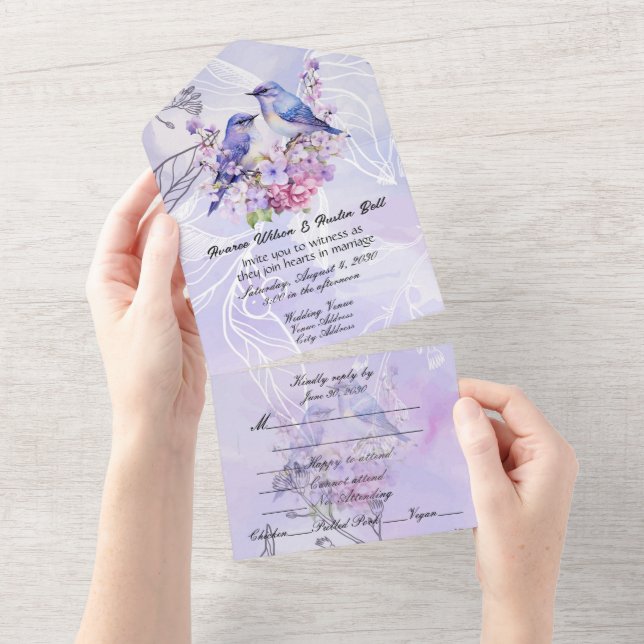 Lilacs y Bluebirds Todo en una sola invitación (desgarro)