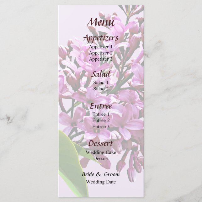Lilas empezando a abrir menú de boda (Anverso)