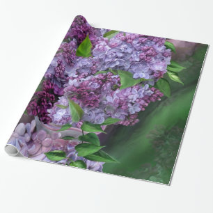 Lilas en papel de regalo del arte del florero de