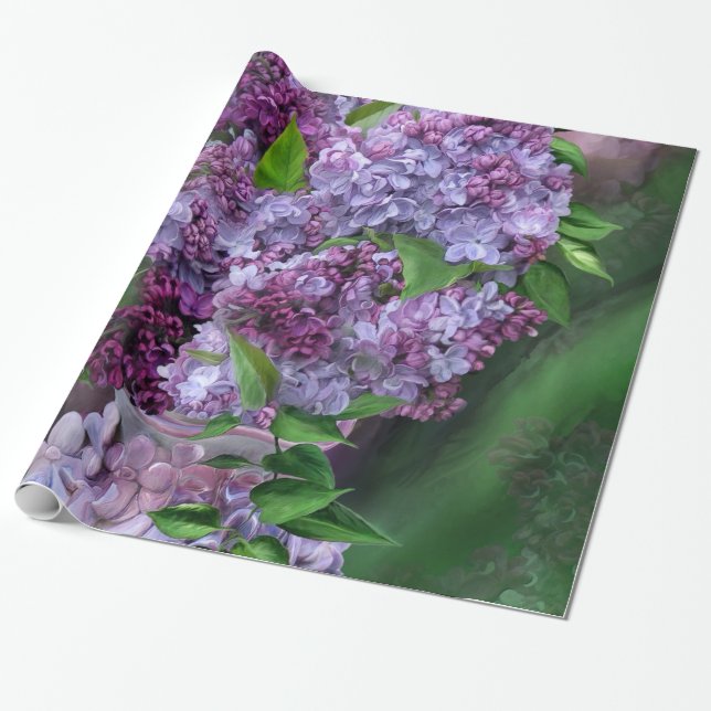 Lilas en papel de regalo del arte del florero de (Desenrollado)