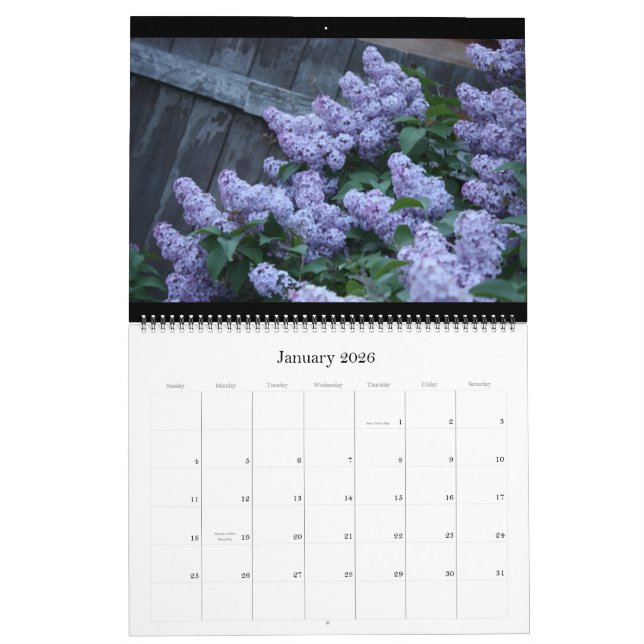 Lilas preciosas calendario de 12 meses (Jan 2026)