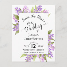 Lilas Rústicas y Caligrafía para Anuncio de Boda d