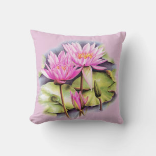 Lilia de agua fina arte almohada rosada de tiro bo