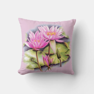 Lilia de agua fina arte almohada rosada de tiro bo