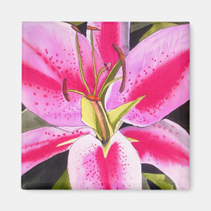 Lilia rosa brillante Imán de arte floral de Teneri