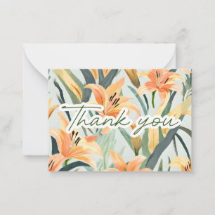 Lilies de color de agua de gratitud Gracias Nota