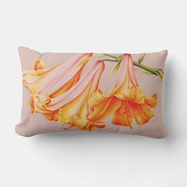 Lilies fino arte de la almohada naranja de Sarah T (Anverso)