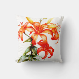 Lilies naranja almohada de tiro de arte blanco