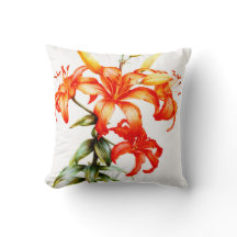 Lilies naranja almohada de tiro de arte blanco