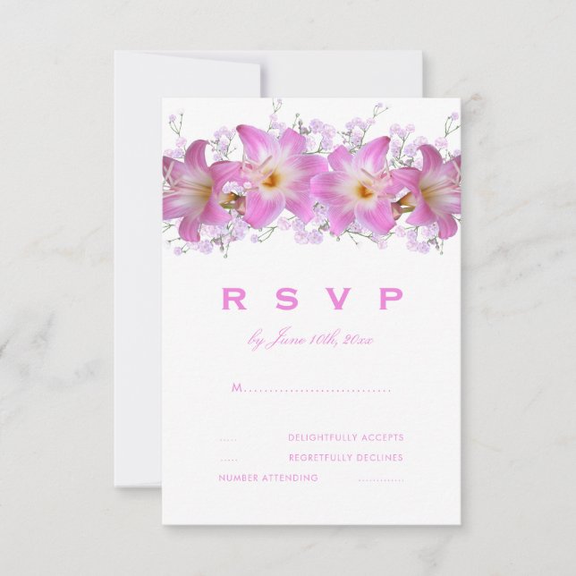 Lilios Belladonna Románticos RSVP de Boda (Anverso)
