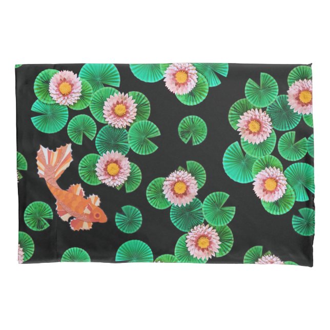 Lilis de agua y Funda de almohadas de pescado Koi (Anverso)