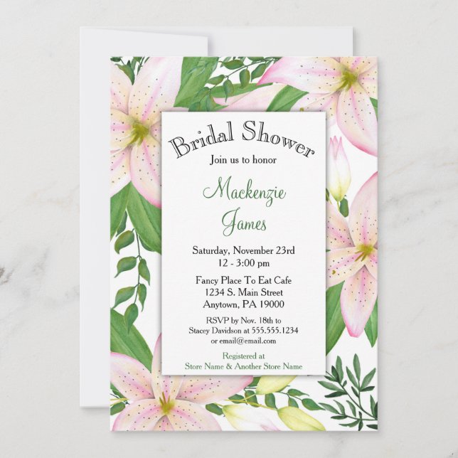 Lilis de Invitación a Ducha Bridal Floral de Lily  (Anverso)