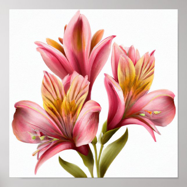 Lilis peruana rosada Poster de arte de las flores (Frente)
