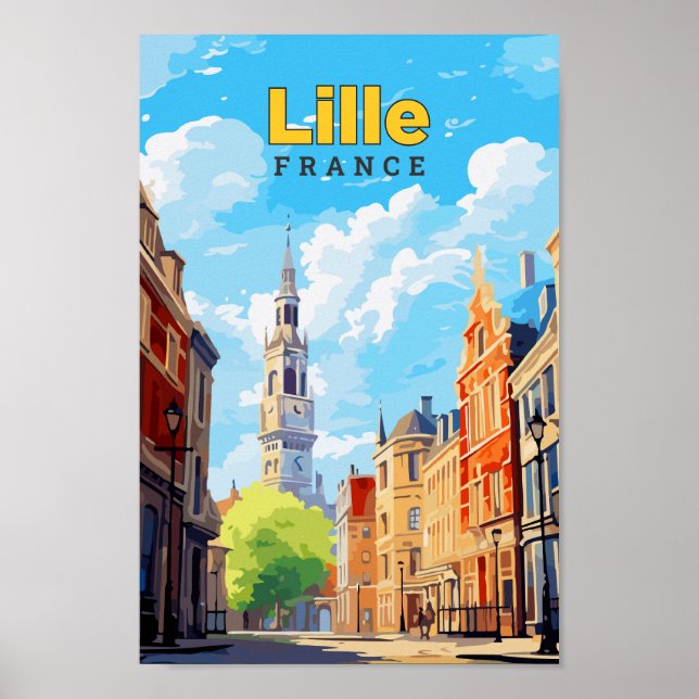 Lille France Ilustracion de Viajes de Arte Vintage (Frente)