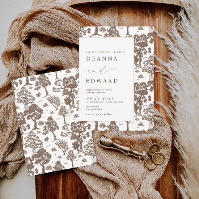 LILLIE Elegant Mocha Brown Wedding Invitación (Subido por el creador)