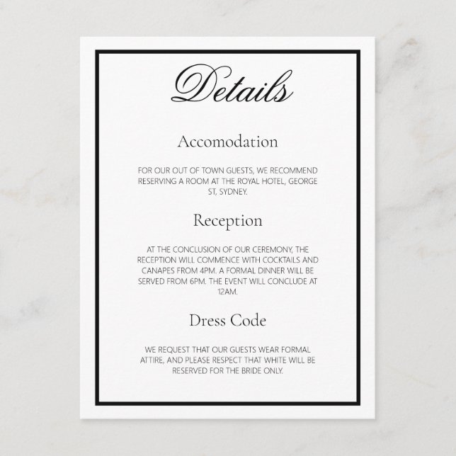 Lily - Elegante tarjeta de detalles de Boda monocr (Anverso)