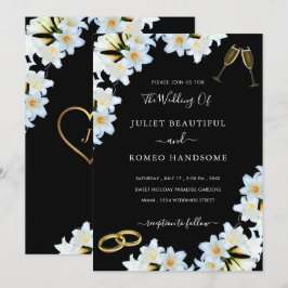 Lily Flowers Black White Modern Wedding Invitation