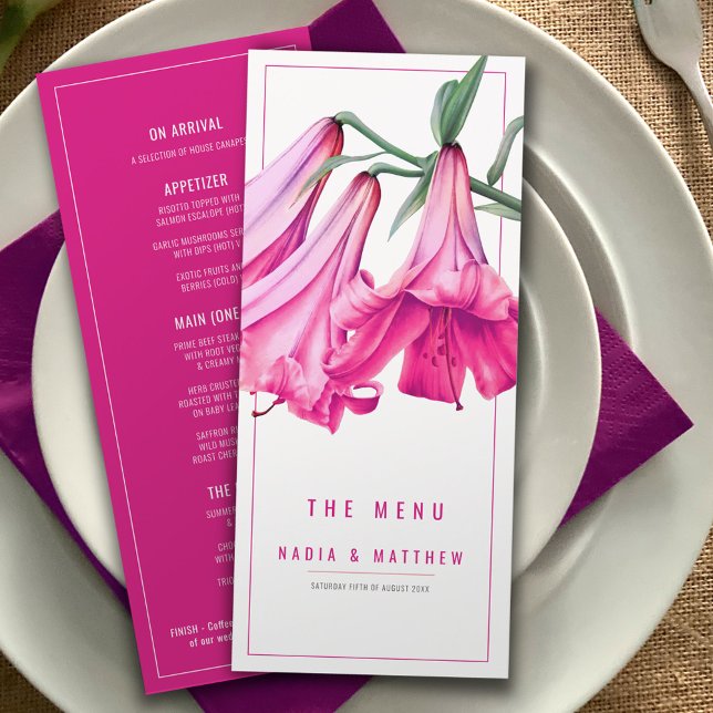 Lily pink watercolor wedding menu (Subido por el creador)