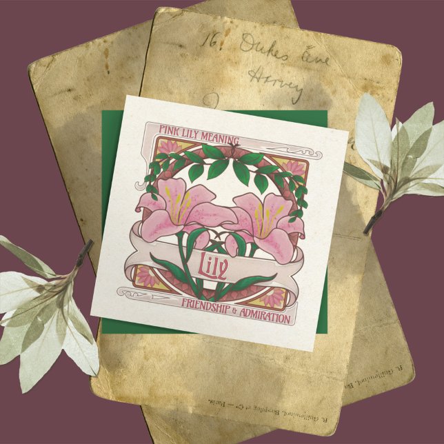 Lily Rosa - Tarjeta de Felicitación Significado de (Pink Lily: Language of Flowers Friendship and Admiration Vintage Style Greeting Card)