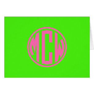 Lima Verde Rosa Caliente Círculo Monograma Preppy 