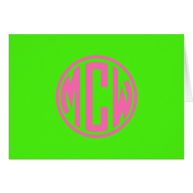 Lima Verde Rosa Caliente Círculo Monograma Preppy  (Anverso (Horizontal))