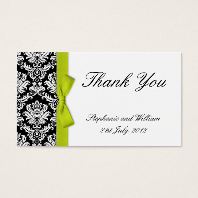 Lime Bow Damask Wedding Gracias Cartas (Frente)