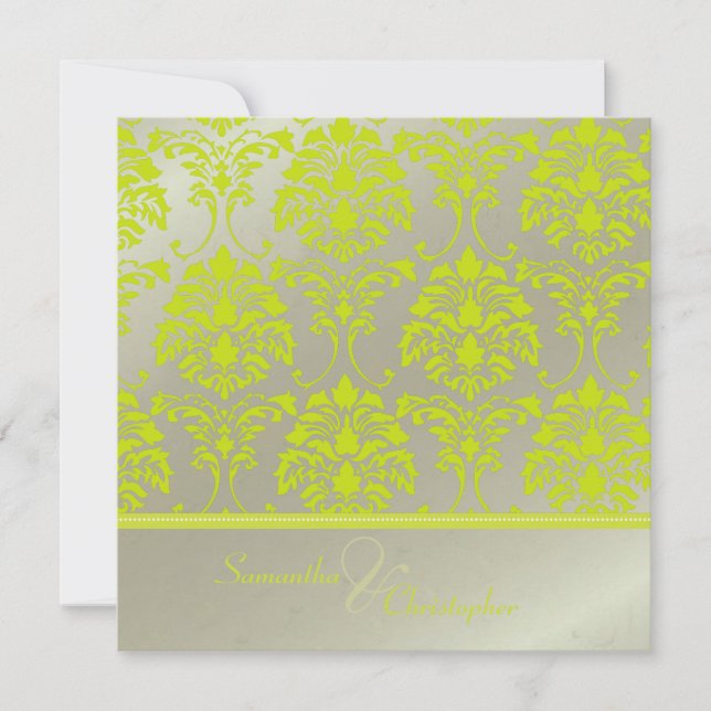 Lime damask sobre invitación falsa de plata/boda (Anverso)