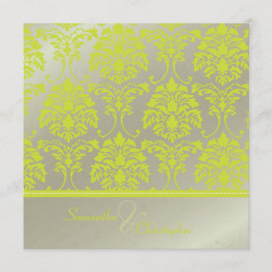 Lime damask sobre invitación falsa de plata/boda