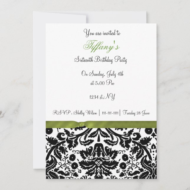 lime damask Sweet 16 party Invitación (Anverso)