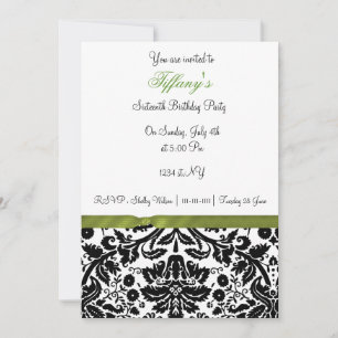lime damask Sweet 16 party Invitación