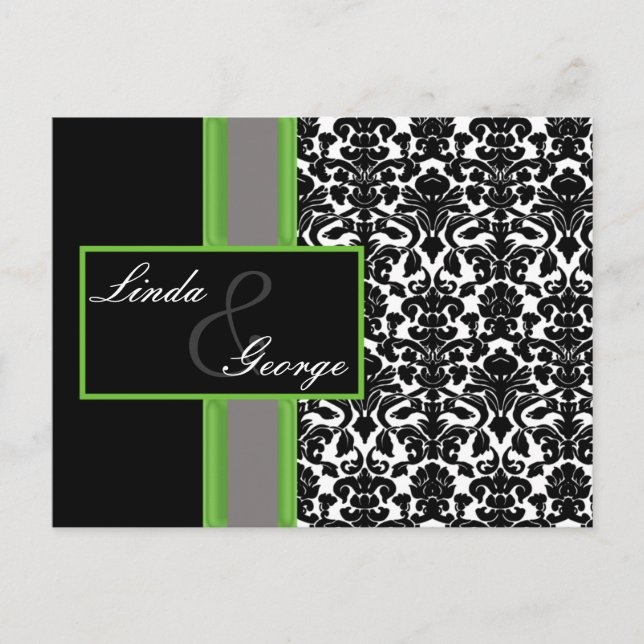 lime damask Wedding tarjeta rsvp (Anverso)