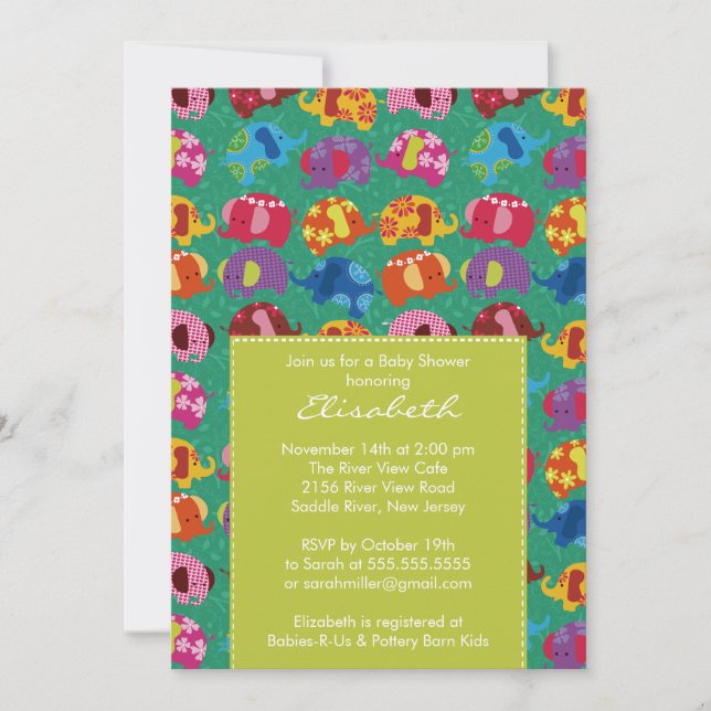 Lime de invitación a Baby Shower para Elefantes de (Anverso)