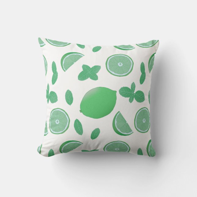 Lime dibujada a mano y almohada botánica de menta (Anverso)