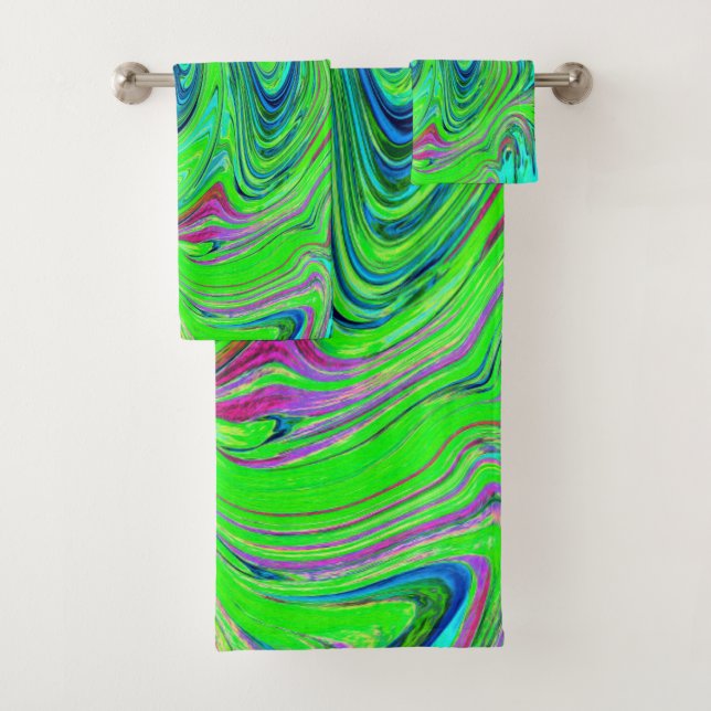 Lime Green and Blue Groovy Abstract Retro Art (In situ)
