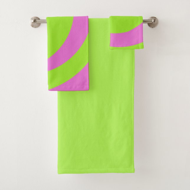 Lime Green and Pink Abstract Art Towel Set (In situ)