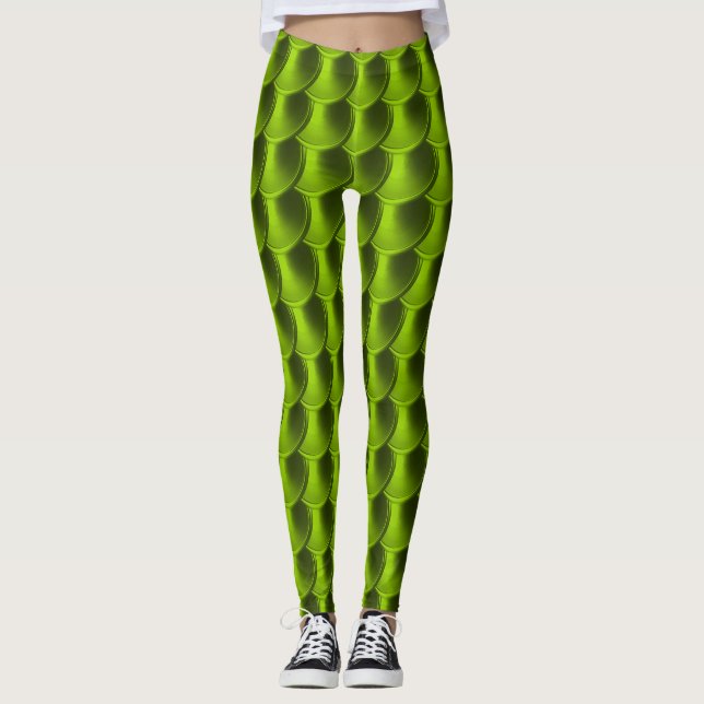 Lime Green Dragon Escala Cosplay Leggings (Anverso)