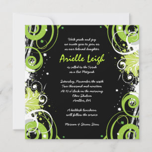 LIME GREEN SWIRLS & STARS Bat Mitzvah Invitación