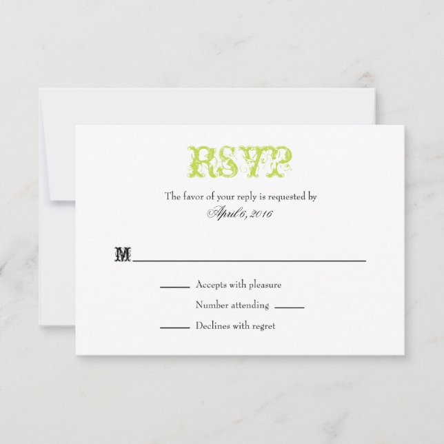 Lime Green White Plain Simple Wedding RSVP Tarjeta (Anverso)