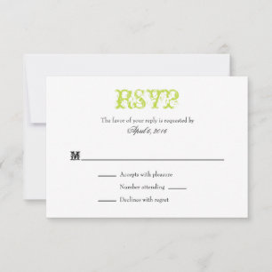 Lime Green White Plain Simple Wedding RSVP Tarjeta