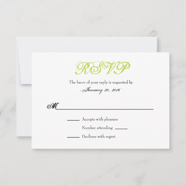 Lime Green White Plain Simple Wedding RSVP Tarjeta (Anverso)