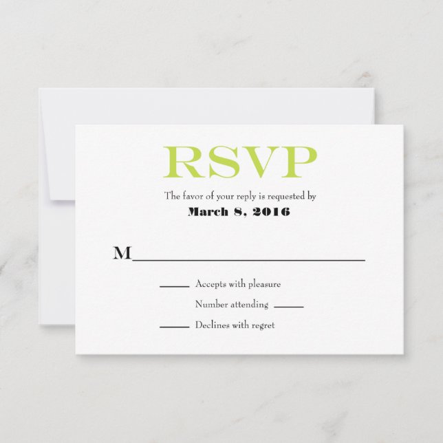 Lime Green White Plain Simple Wedding RSVP Tarjeta (Anverso)