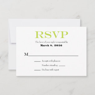 Lime Green White Plain Simple Wedding RSVP Tarjeta