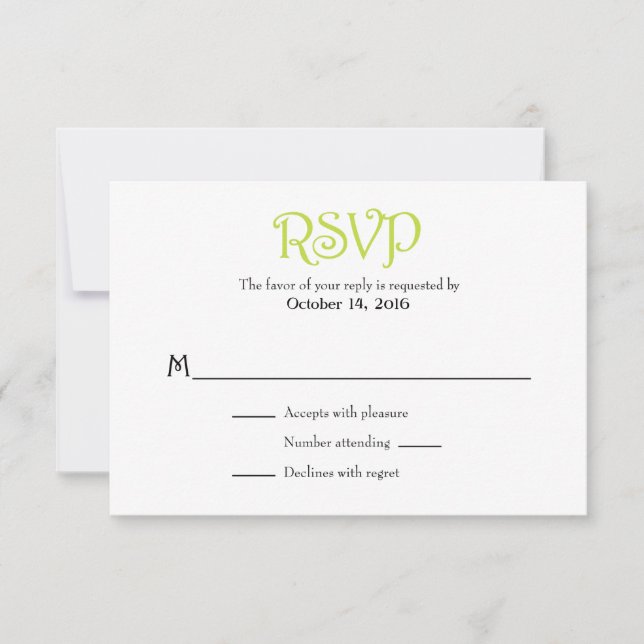 Lime Green White Plain Simple Wedding RSVP Tarjeta (Anverso)