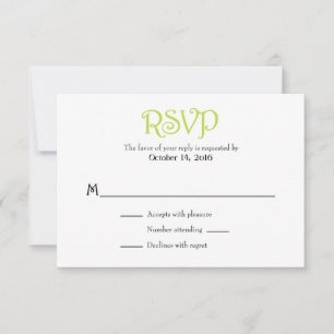 Lime Green White Plain Simple Wedding RSVP Tarjeta