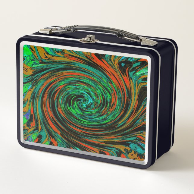 Lime Green y Naranja Resumen Retro Twirl (Anverso)