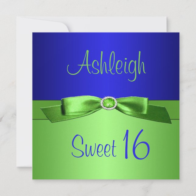 Lime Green y Royal Blue Sweet 16 invitaciones (Anverso)