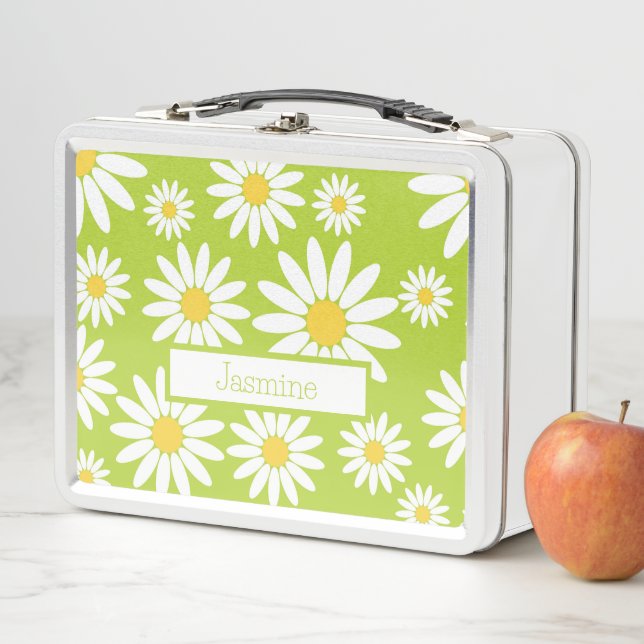 Lime Green y White Daisy con nombre (In situ)